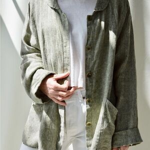 Flax SMALL 100% Linen button front jacket Green lagenlook